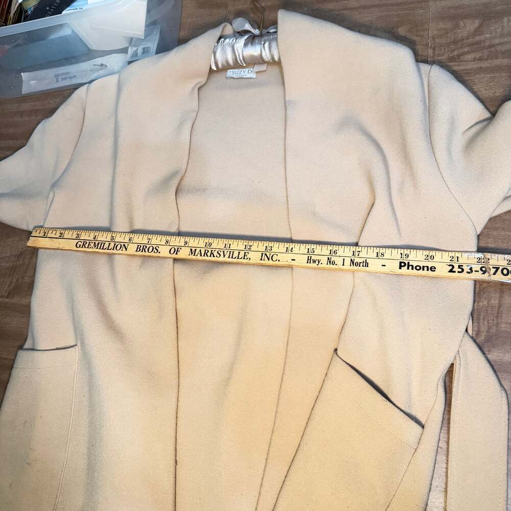 Suzy D London Cream Open Front Longline Cardigan Tie Back Pockets - Picture 5 of 6
